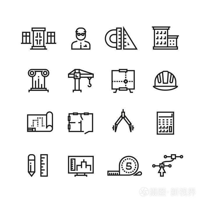 建筑学, 大厦计划, 房子建筑线矢量图标设置