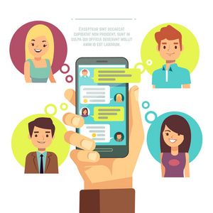 手机聊天, 社交网络, 即时消息短信矢量概念照片