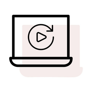 画简单人像视频轮廓平板设备,回放视频符号白色背景与米色阴影照片