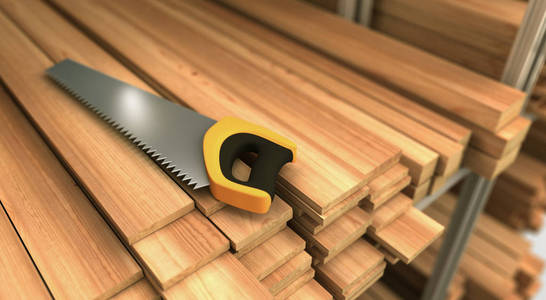 木头和锯子3d渲染照片