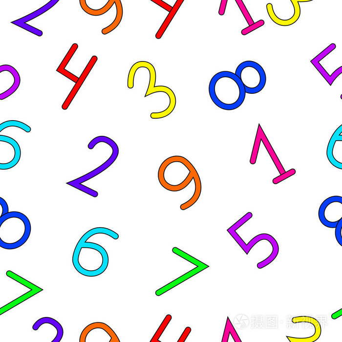 由多种颜色的数字组成的儿童无缝图案