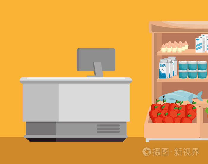 超市货架注册机插画-正版商用图片1s3une-摄图新视界