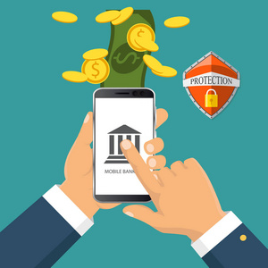 矢量平面图.平面卡通风格.通过智能手机汇款照片