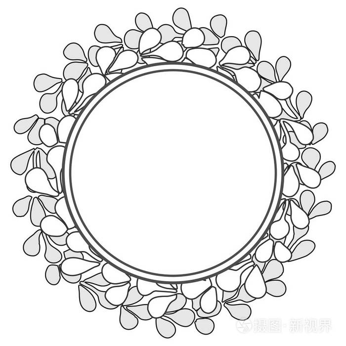 白色背景下分离的黑白月桂花圈矢量框架