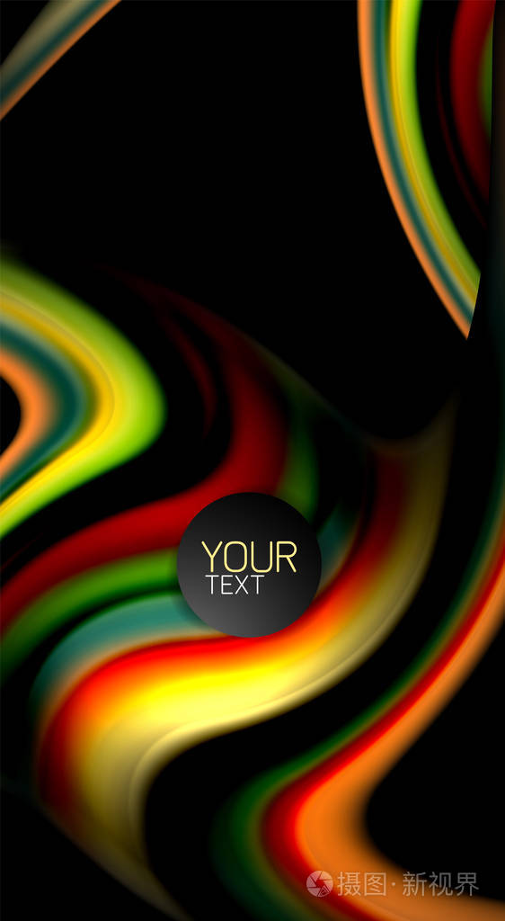 抽象波浪线流体彩虹样式颜色条纹在黑色背景演示文稿应用壁纸横幅或