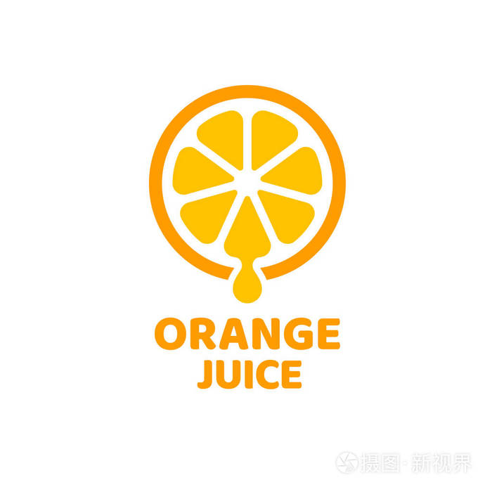 现代和简单的橙汁符号标志设计用一滴果汁切橙片孤立矢量图标