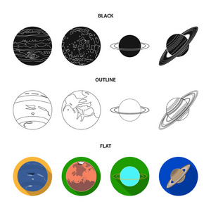 行星集合图标黑色, 平面, 轮廓样式矢量符号股票插画网站照片
