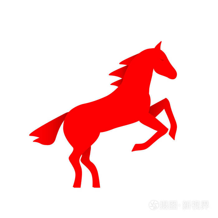 跑马红色的轮廓站在它的后腿上. 马标志矢量插图