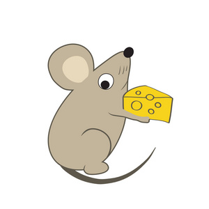 卡通手绘人物鼠标与一块奶酪图片