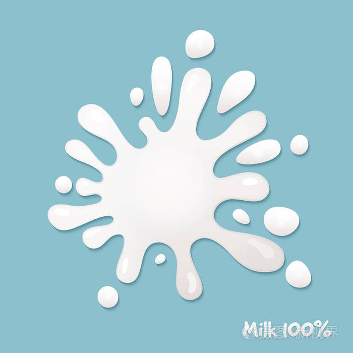 孤立飞溅的逼真的牛奶。牛奶卡通着色包装设计