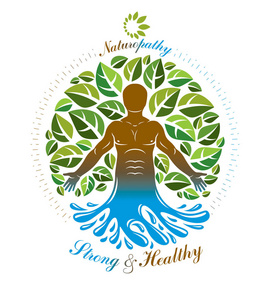 创造性地比喻人与自然之间的和谐,如水和树.照片