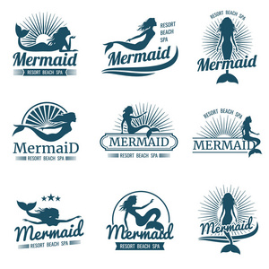 美人鱼剪影程式化矢量徽标收藏照片