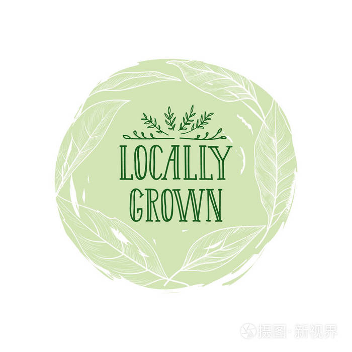 农场产品标志本地种植的字母在叶子圈标签上