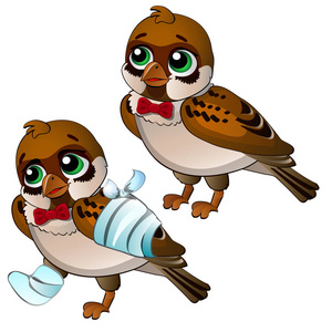 健康和患病的麻雀被隔离在白色的背景.矢量卡通特写插图照片