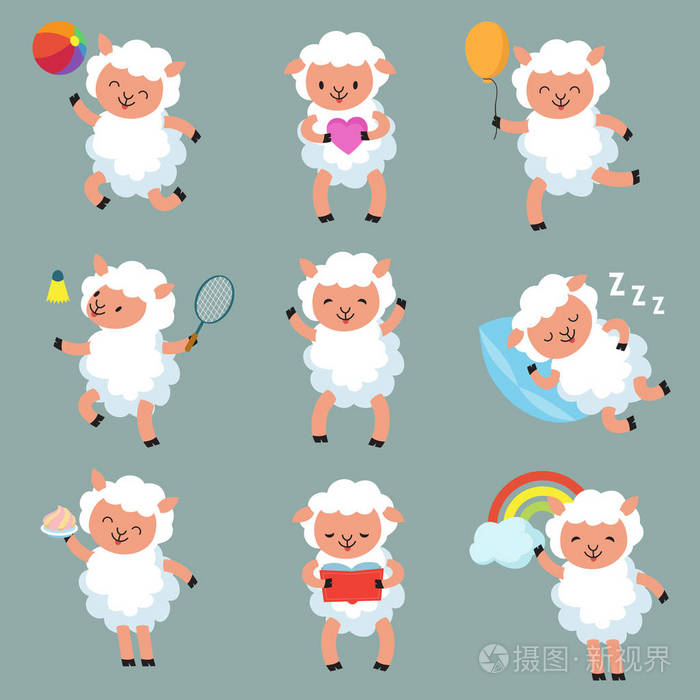 可爱的小绵羊.滑稽的卡通羊毛羊矢量字符