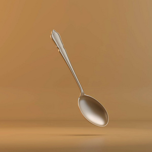 勺子的渲染.3d设计模型.所有物体和背景都用一种明亮的颜色描绘.