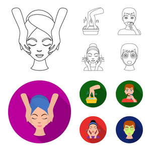 护肤套装集合图标轮廓, 平面式矢量符号股票插画网照片