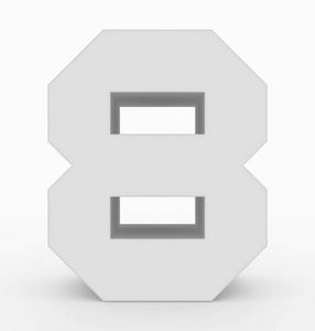 数字8三维立方白色隔离白色三维渲染照片