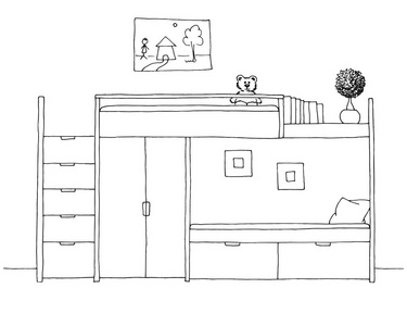 室内手绘线稿儿童房图片