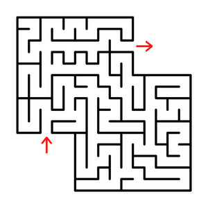 抽象的方形孤立迷宫. 白色背景上的黑色. 对幼儿有用的游戏.