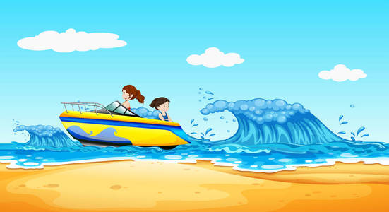 乘船男孩女孩图片