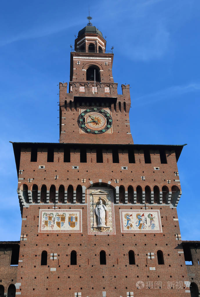 意大利米兰的卡斯特洛·斯福泽斯科城堡钟楼