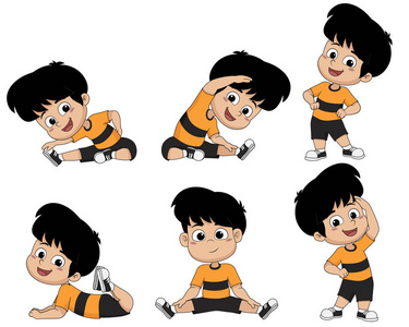 正在不同孩子们正在用不同的手势热身.矢量和插图.照片