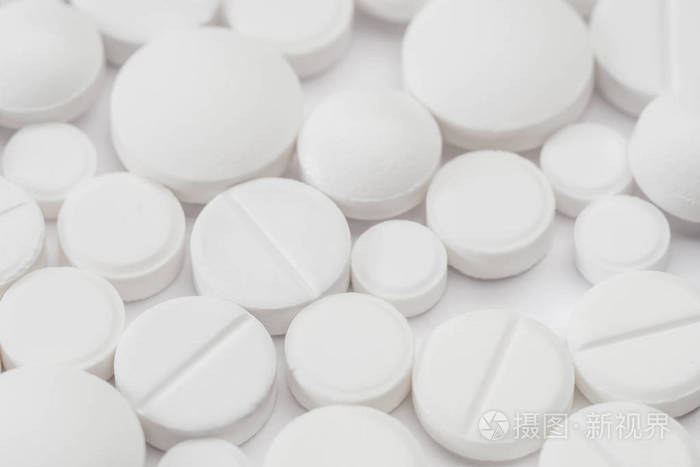 医学抽象概念. 白色药片和白色背景片
