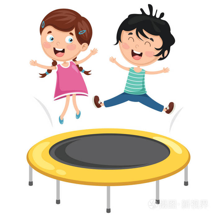 儿童玩蹦床的矢量插图