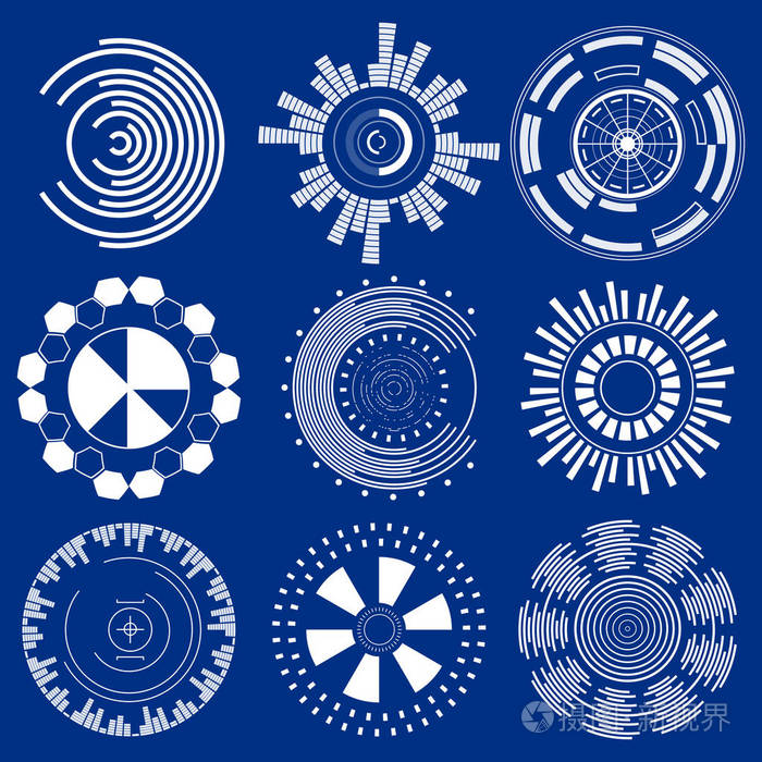 卡通剪影白色的未来元素集向量