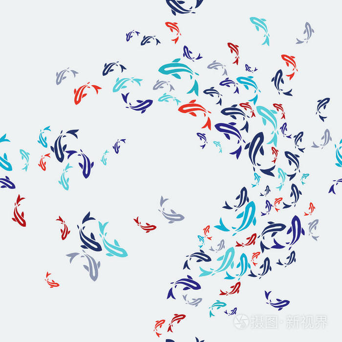 锦鲤鱼无缝图案五颜六色的亚洲风格艺术鲤鱼金鱼在池塘游泳.