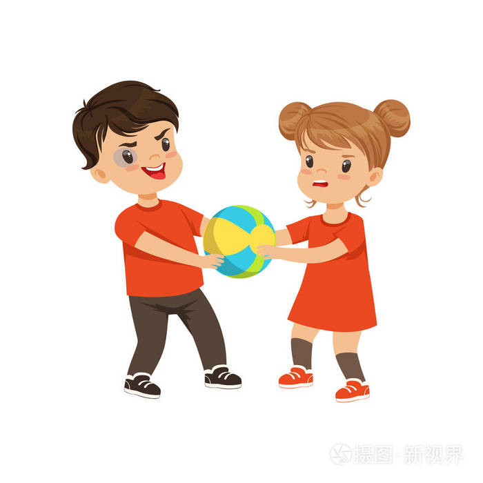 男孩和女孩战斗的球矢量图在白色背景上插画-正版商用图片1s6lm8-摄图