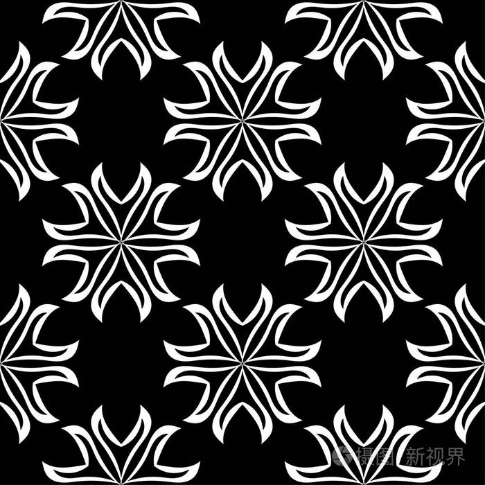 黑白花装饰纺织品和壁纸的无缝图案