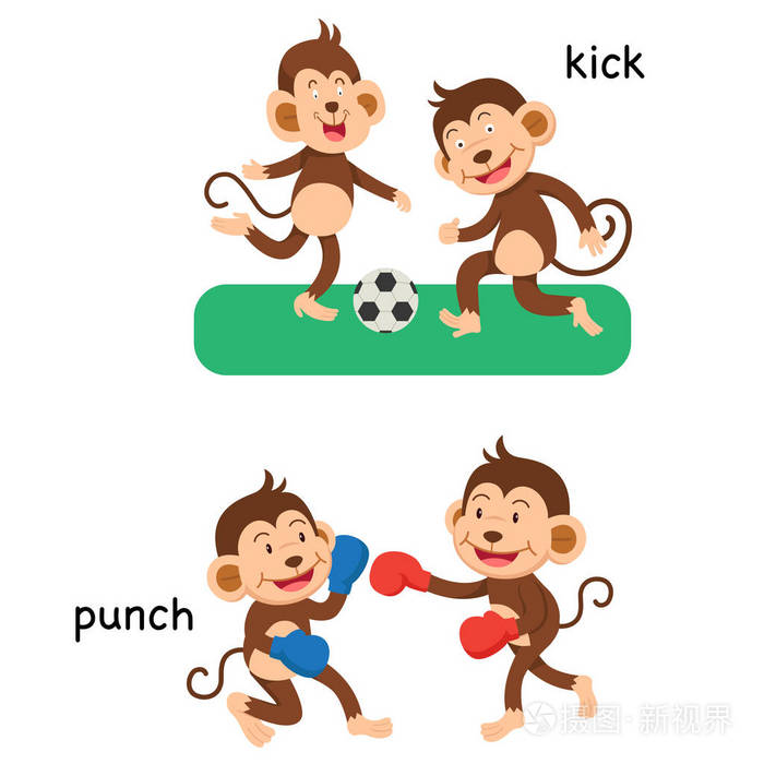 相反的踢和穿孔矢量插图