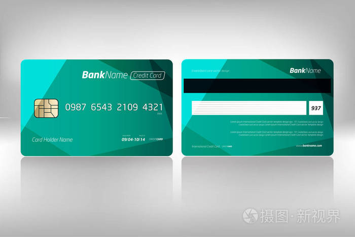 真实详细的信用卡集，色彩丰富的抽象设计背景