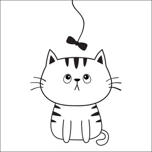 线性猫头脸剪影图标设置.轮廓线.