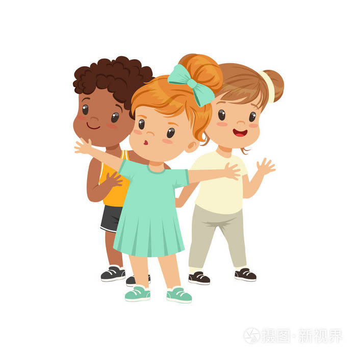 勇敢的女孩捍卫她的朋友从一个白色背景上的矢量插图