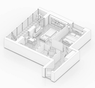 白色背景模型的线条绘制平面图图片