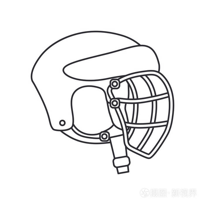 线向量图标曲棍球, 橄榄球, 棒球防御头盔.运动器材成功的象征.