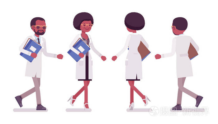男性和女性黑人科学家步行