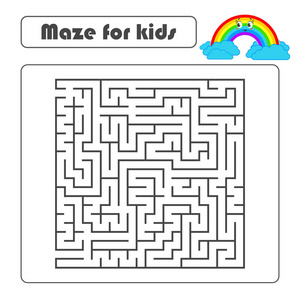 带有出入口的黑色方形迷宫. 带着一幅可爱的彩虹卡通.