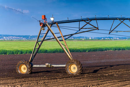 自动化农业灌溉喷头系统正在运行中