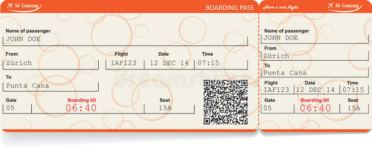 航空公司登机牌的矢量图像