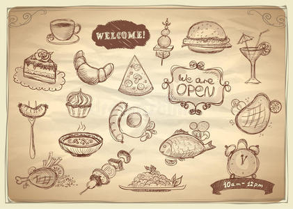 各种食物和饮料图形符号。