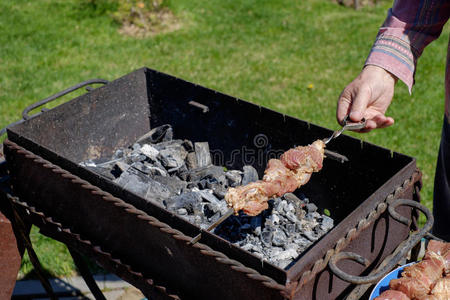 羔羊 牛排 猪肉 晚餐 特写镜头 聚会 夏天 脂肪 午餐