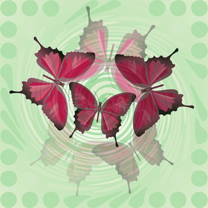 幻想装饰春天或夏天的瓷砖与红色蝴蝶主题