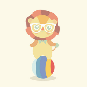 可爱的狮子卡通国王丛林t恤设计矢量插图插画