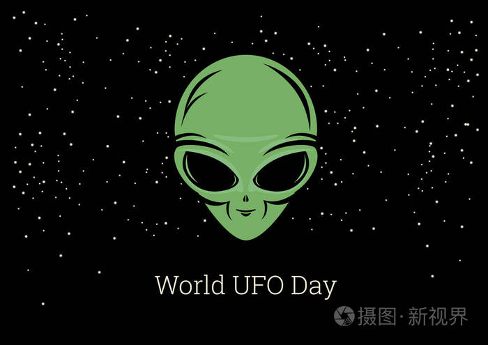 世界ufo日矢量外星卡通人物外星人在星空背景上绿色外星人的脸重要的