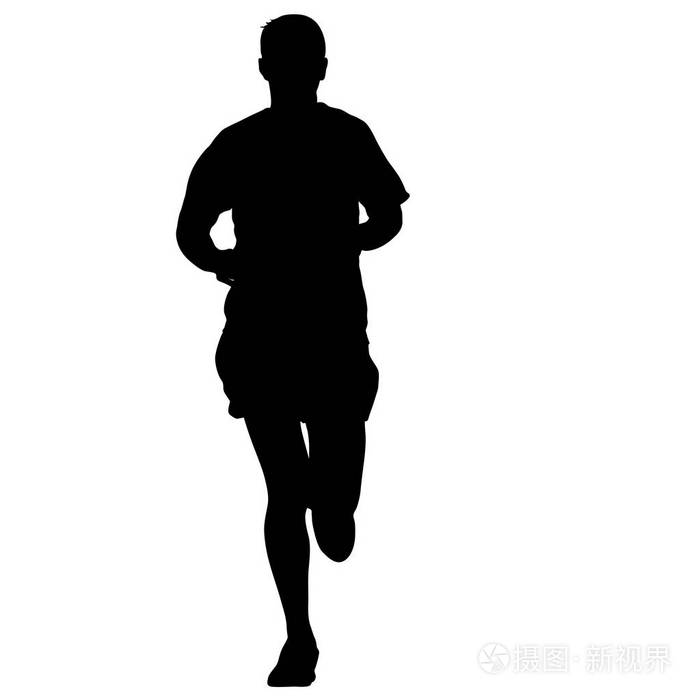 黑色剪影跑步冲刺男子在白色背景上