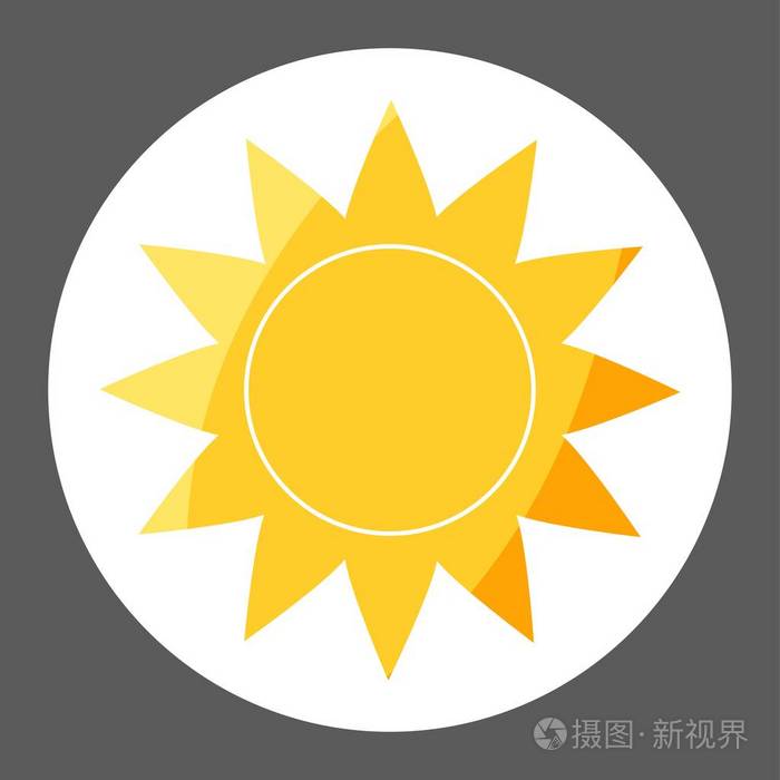 太阳的矢量图像. 晴朗的天气. 矢量天气预报图标彩色贴纸.